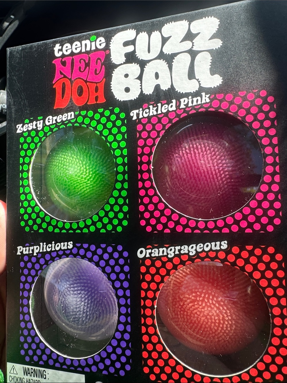 teenie NEE DOH Fuzz Ball Kids Toy - Set of Pink, Green, Purple, Orange